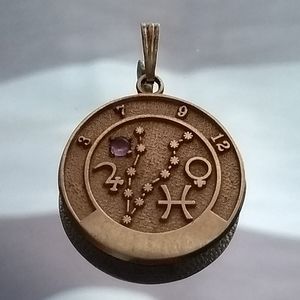Pisces Talisman Pendant 14kt Amethyst Cabochon